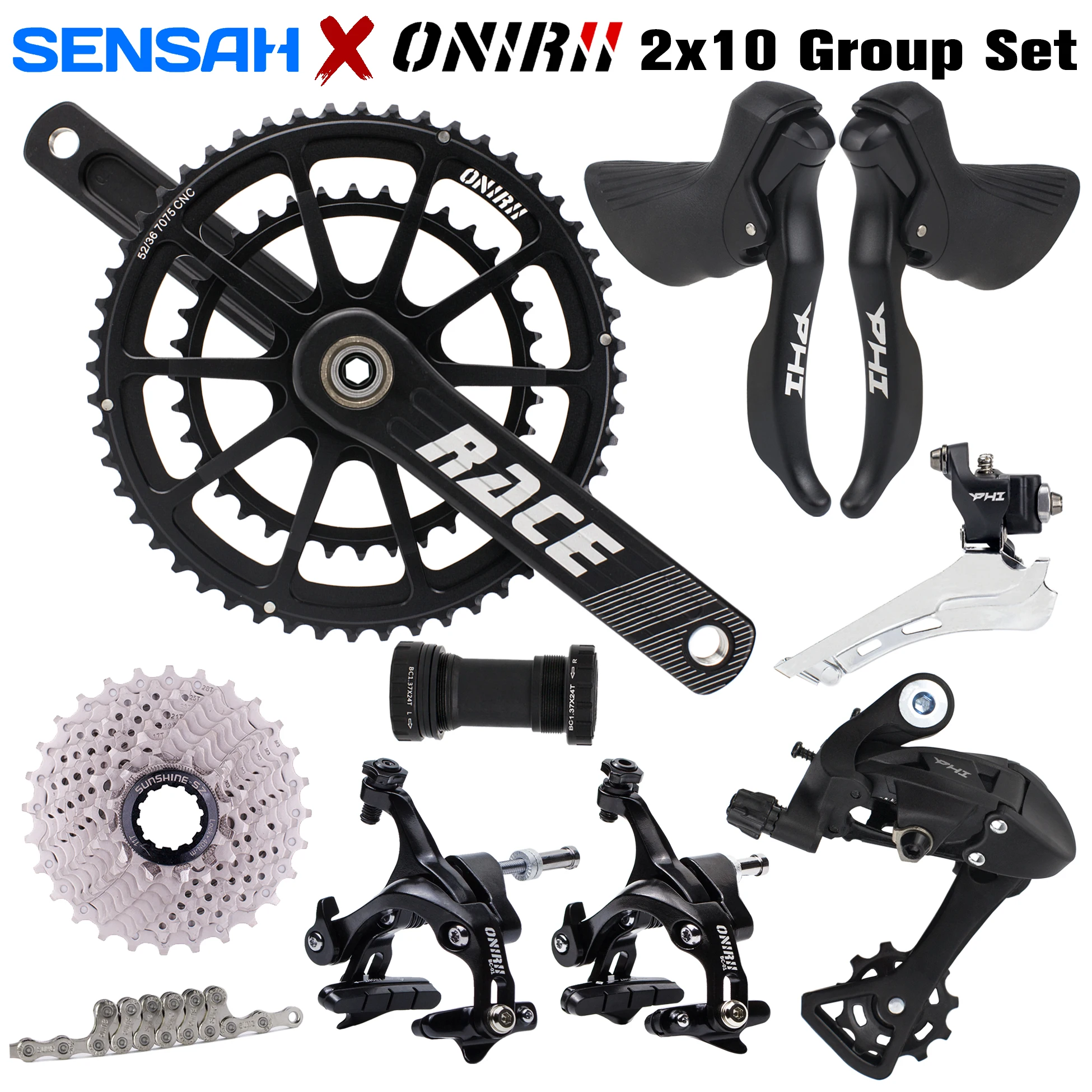 

SENSAH PHI Road Bike 2x10 Speed 20s Groupset ONIRII Bicycle Crank Shifter Lever Rear Derailleur Cassette Caliper Brake 105 UT