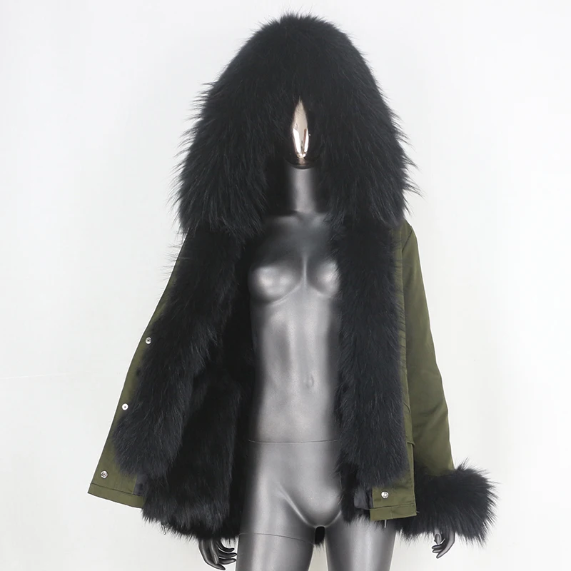 

CXFS 2021 New Waterproof Short Parka Winter Jacket Women Real Fox Fur Coat Natural Raccoon Fur Outerwear Streetwear Detachable