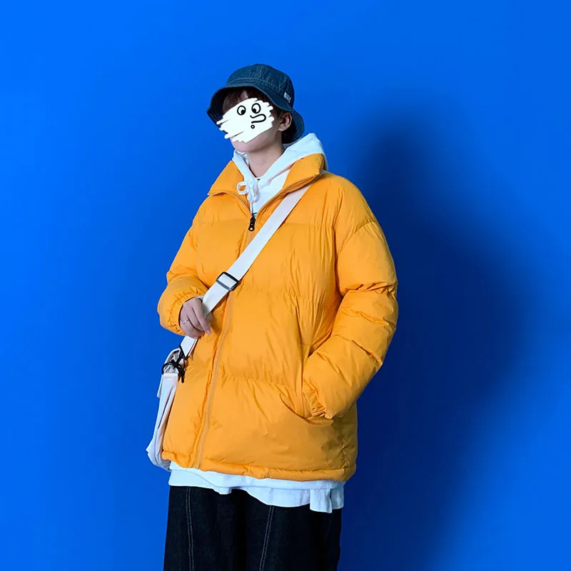 

6 Colors Winter Couple Parkas 2020 Street Casual Loose Solid Coat Men Stand-Collar Zipper Bread Clothes Present Jacket Clothing