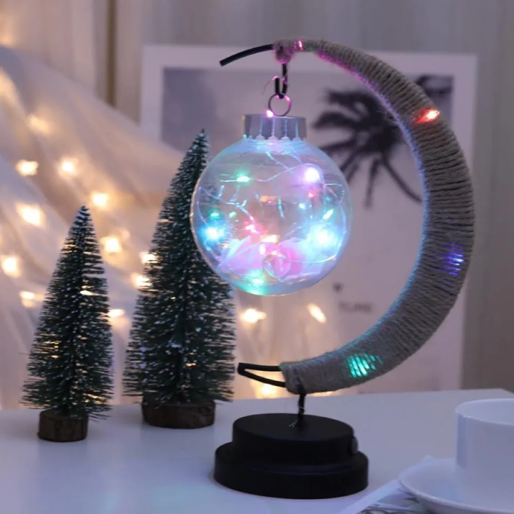 

LED Night Lamp Stars Moon Light Rattan Ball Children Birthday Gift Handmade Hemp Rope USB Wrought Iron Table Light Decoration