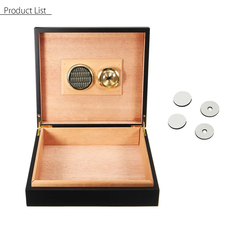 

1Pc 20 Count Cigar Black Cedar Wood Lined Storage Case Box with Humidor Humidifier Hygrometer Cigar Moisturizing Device