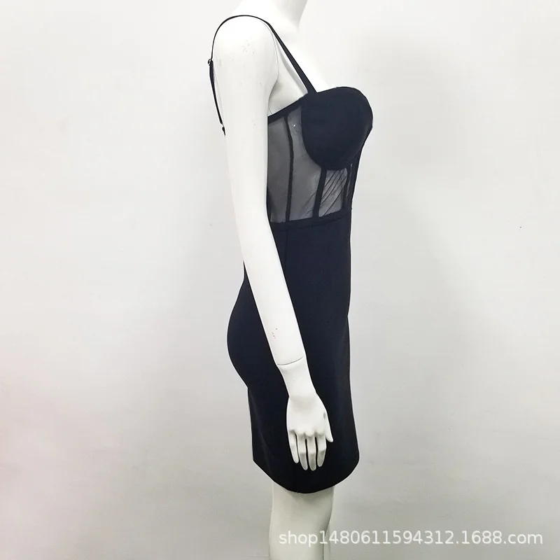 

2021 newWomen's sexy low cut deep V mesh dress nightclub bandage dress