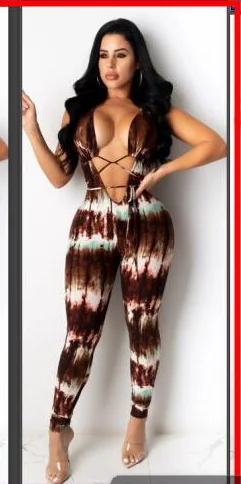

Women's Tie Dye Bodycon Jumpsuit, Deep V Neck Sleeveless Elastic Casual Playsuits Clubwear Romper