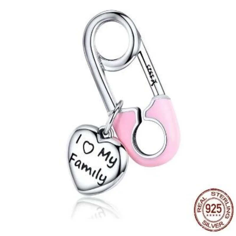 

I Love My Family Paper Clip Bead Charms Fit Original Pandora Charm Bracelet Genuine Silver Plating Women Jewelry DIY Making