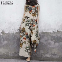 womens summer jumpsuits 2021 zanzea vintage floral overalls casual wide leg pants female printed rompers turnip