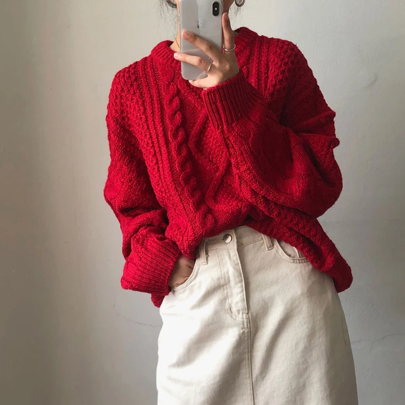 BGTEEVER Casual Warm O-neck Twist Sweater Women Full Sleeve Knitted Jumpers Female Pullovers Winter Knit Tops pull femme 2019 | Женская