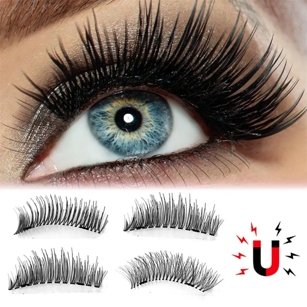 4 шт многоразовые легко носить 3D Магнитные ресницы накладные двойной магнит