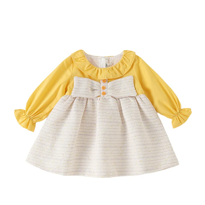 

2020 Autumn New Baby Long Sleeve Dress splicing Doll collar Princess Dress Cute Baby Girls Clothing Ball Gown Party Dresses 0-3Y