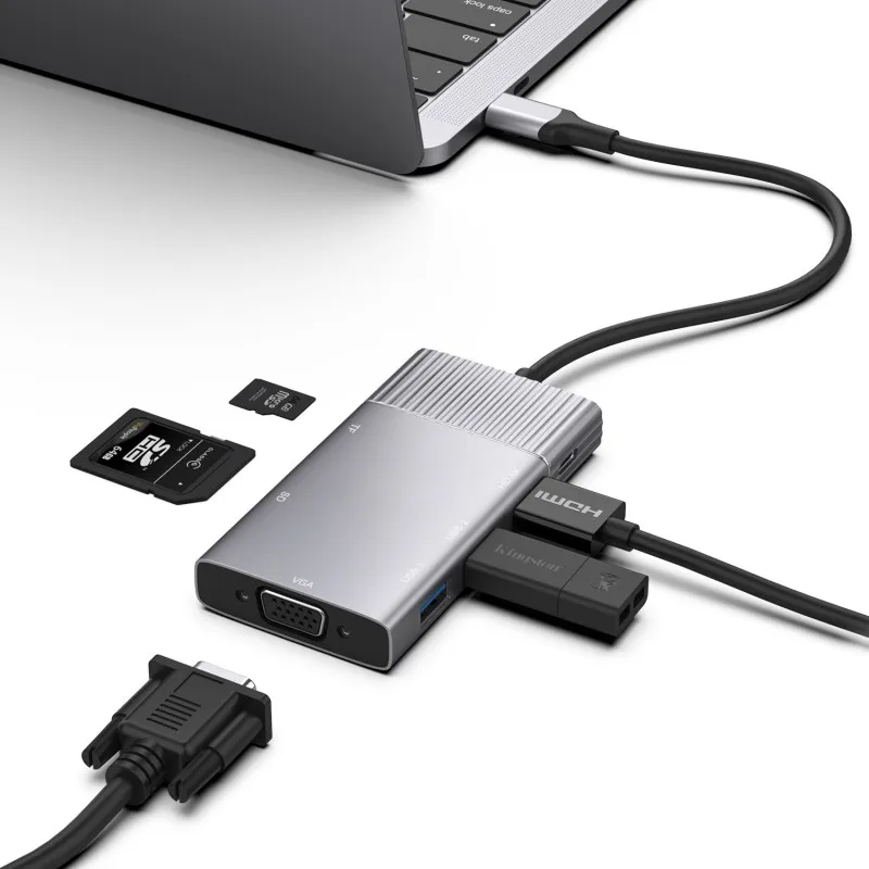 Type-C To HDMI + VGA 2 Port Usb3.0 SD / TF Card PD Multiport Adapter Converter Charge For Laptop/Phone |