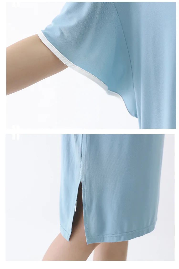 

2021 Spring Modal Loose Lotus Leaf Nightdress Short Sleeve Plus Size Round Neck Nuisette Femme Hemming Mid-length Nightgowns
