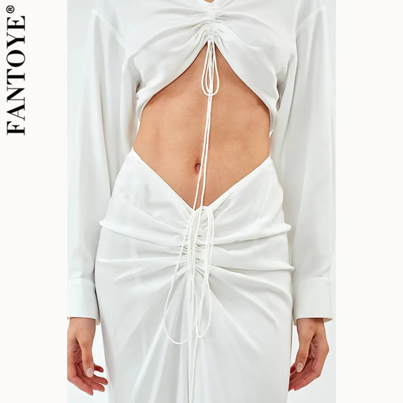 Женское ажурное платье FANTOYE элегантное эластичное длинное облегающее с рюшами и