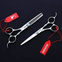 fashion 6 0 inch sapphire hairdressing scissors with bamboo handle barber scissors thin tooth clipper neat bang flat shear