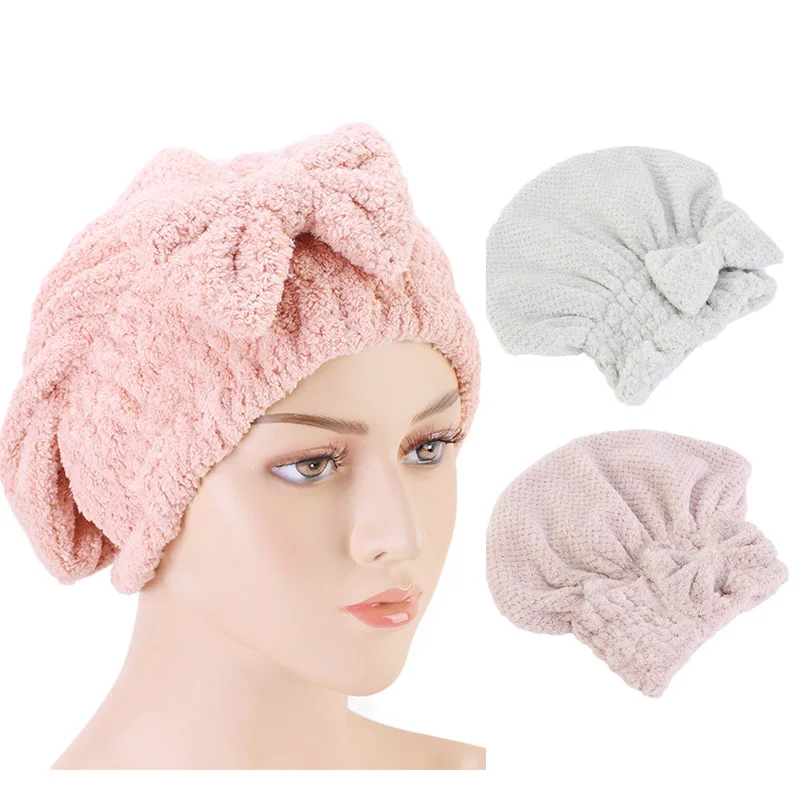 Полотенце для сушки волос из микрофибры с бантом шапочка душа тюрбан вьющихся