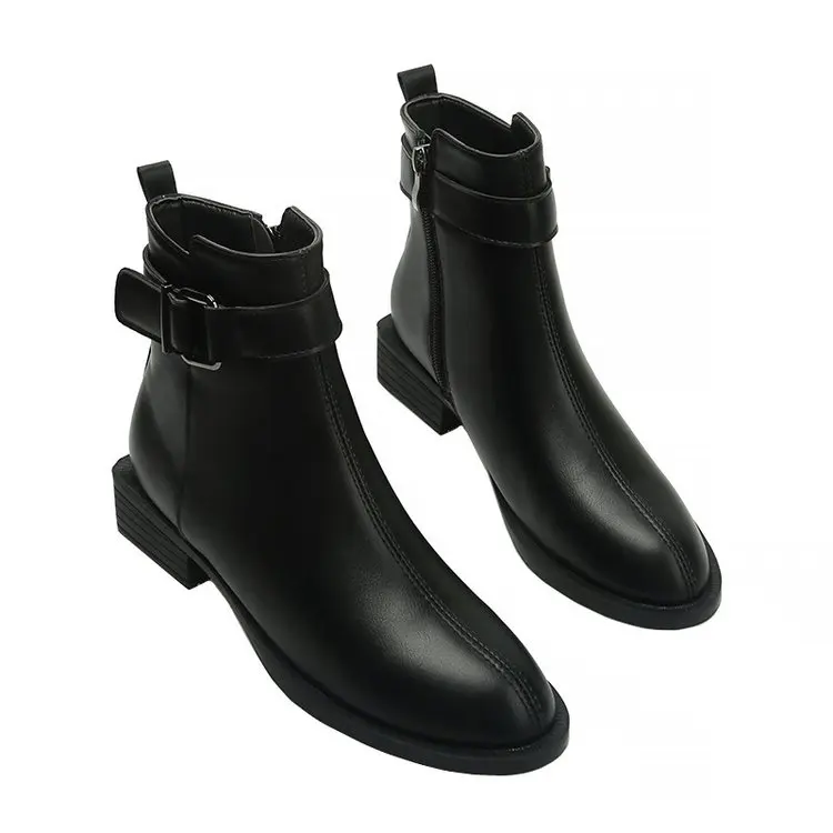 

2021 Ankle Boots For Women Square Toe Fashion Shoes Plush Warm Winter Short Boots Zipper Square Heels Comfortable Lady Shoes