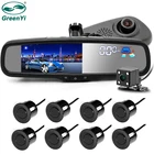 Автомобильный видеорегистратор GreenYi, зеркало заднего вида с монитором, двойной объектив с датчиком парковки, 1080P, G-датчик