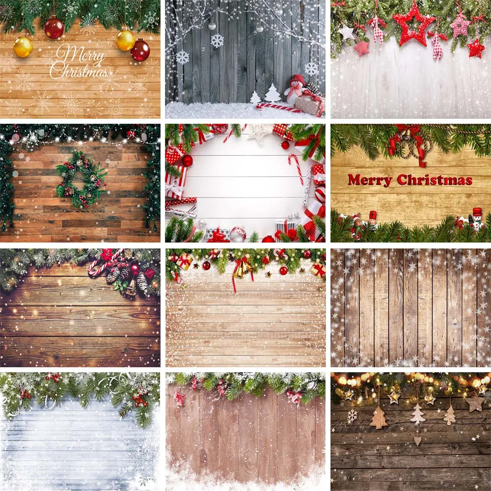 

Christmas Tree Winter Wooden Board Backdrop Snow Newborn Baby Photography Child Birthday Decor Background Photo Studio Photocall