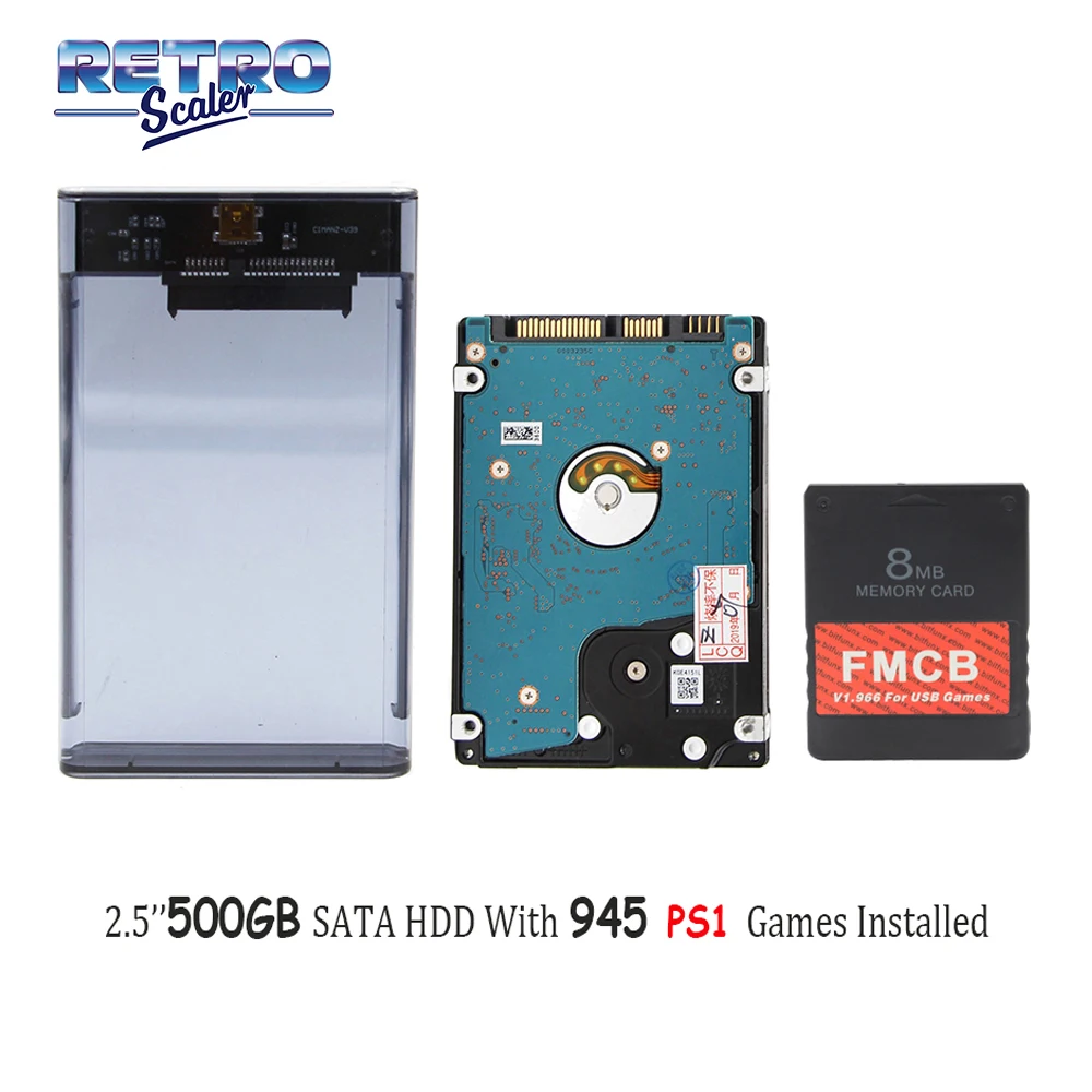 FMCB V1.966 8MB/16MB/32MB/64MB для USB игр + 2 5 ''SATA жестких дисков 500GB с PS1 945 установлен
