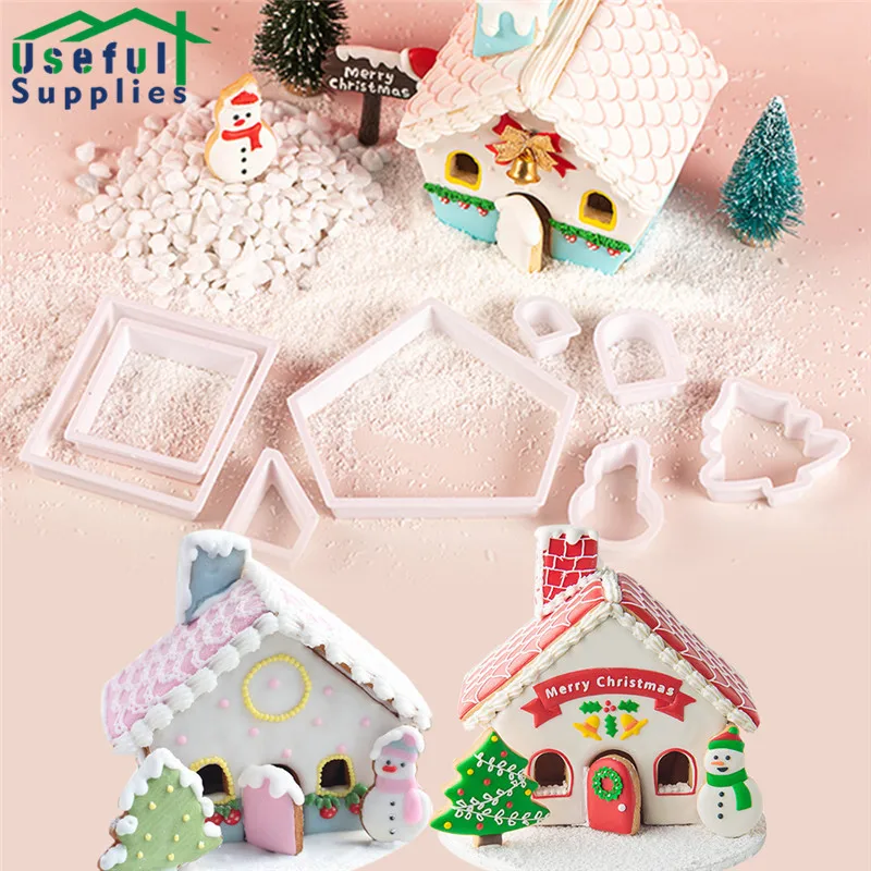 

8pcs Christmas Tree Snowman House Cutting Mold Fondant Cake Printing Molds Stencils for Decorating Pastry Tool Accessories Mould