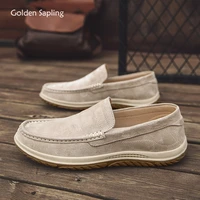 golden sapling genuine leather loafers fashion mens casual shoes leisure slip on walking flats classic men loafer retro shoes