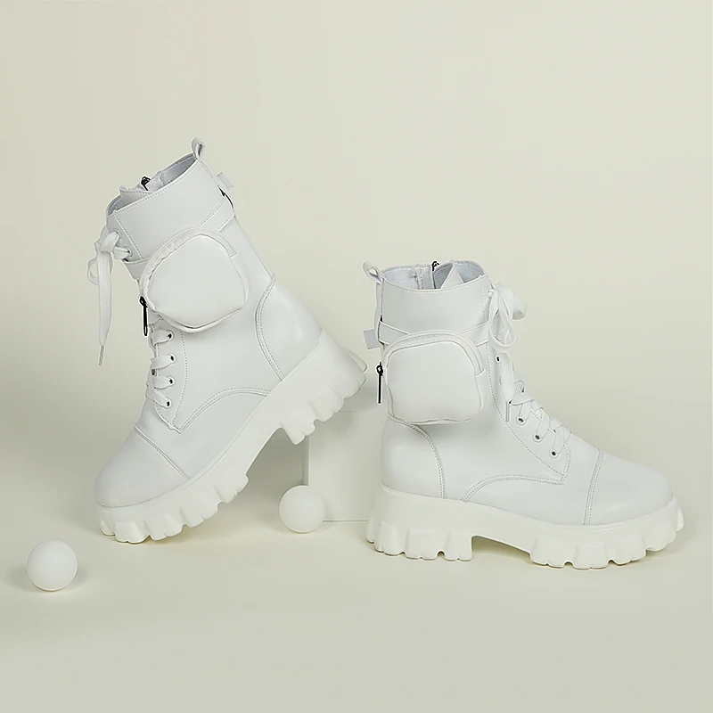 Женские ботинки с карманами на шнуровке женские боевые ботильоны платформе