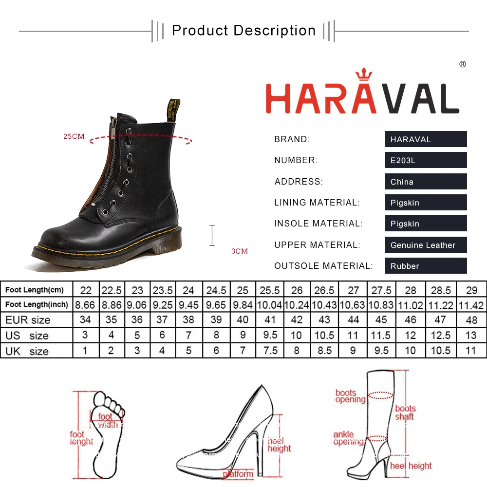 

HARAVAL 2020 Women Martin Boots Basic Type Flat Lace Up Shoes For Lady Fashion Autumn Winter Ankle Boots Elegant Mode BlackE203L