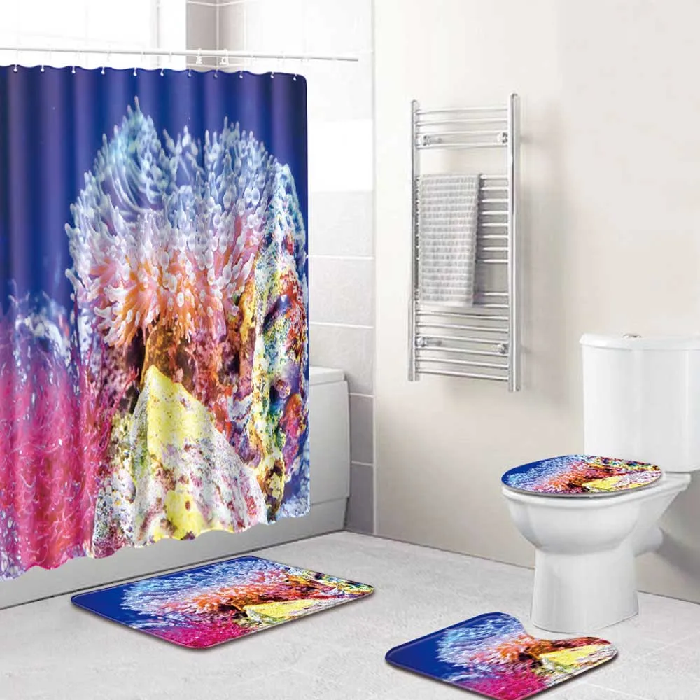 Океанский Коралл душевые наборы занавесок Нескользящие ковры Крышка для унитаза