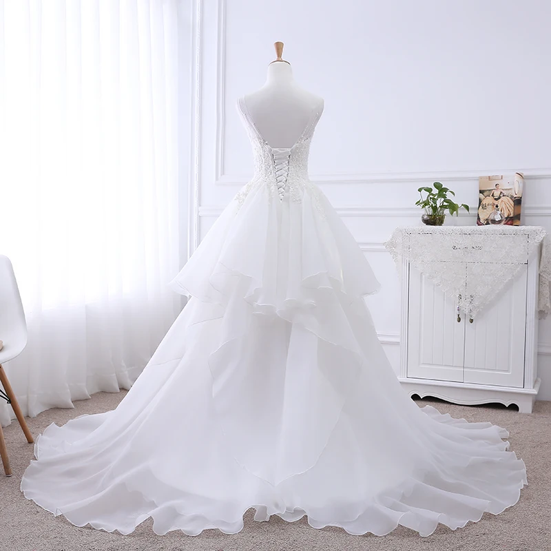 2020 Новое Короткое свадебное платье с круглым вырезом спереди и длинной спинкой