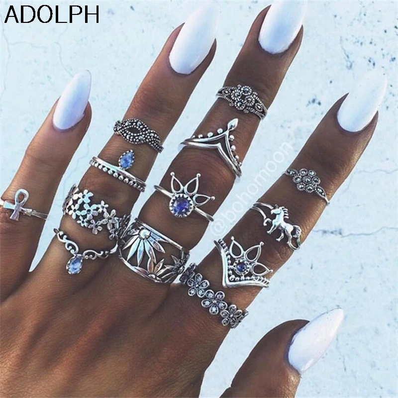 Женское кольцо с опалом ADOLPH 13 шт./компл. богемное Винтажное волнистым цветком в