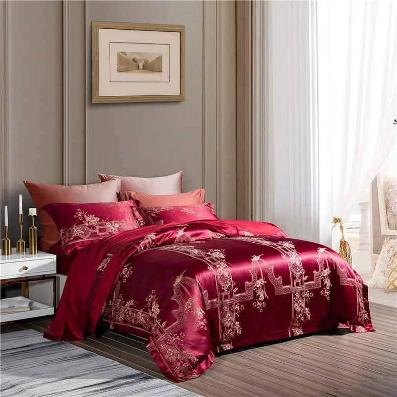 

600TC Tencel Silky Soft Jacquard Cotton Duvet Cover Set Queen King 4Pcs Luxury Bedding set Comforter Cover Bed Sheet Pillowcase