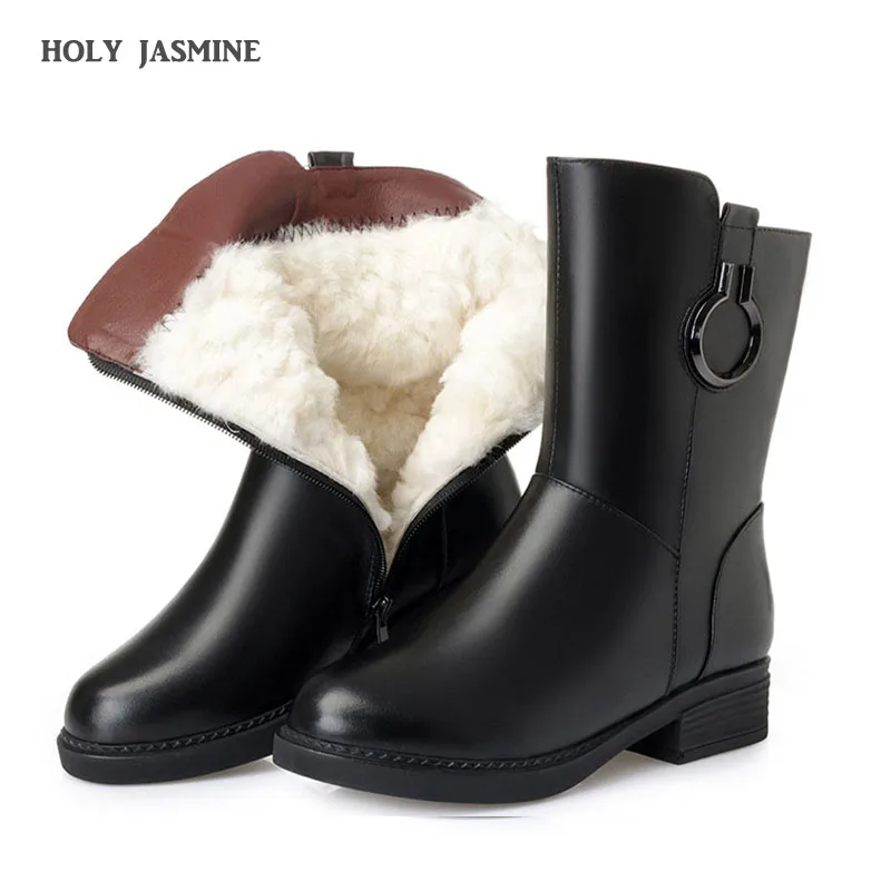 

High-end Full Genuine Leather Full Wool 2020 Winter Shoes Woman Ankle Boots Snow Boots Plus Size 43 Leather Boots Knight Boots
