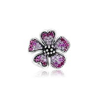 big peach blossom flower charm beads for jewelry making spring sterling silver jewelry pink crystal pendants for chain necklaces