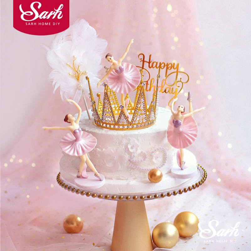 Бело розовые балетные украшения для девочек на крючках Топпер торта С Днем