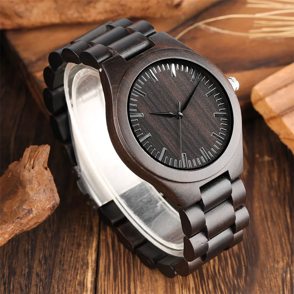 

REDFIRE Special Deal Ebony Wood Men Watch Quartz Full Wooden Wristwatch Minimalist Natural Wood Timepiece Folding Clasp