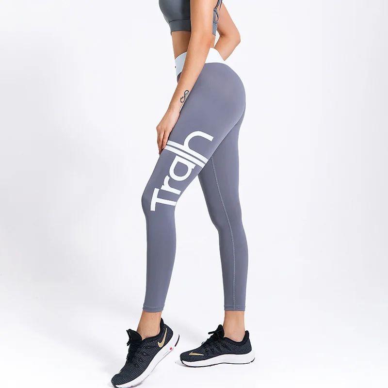 Цветные штаны для йоги с буквенным принтом комбинированные леггинсы высокой