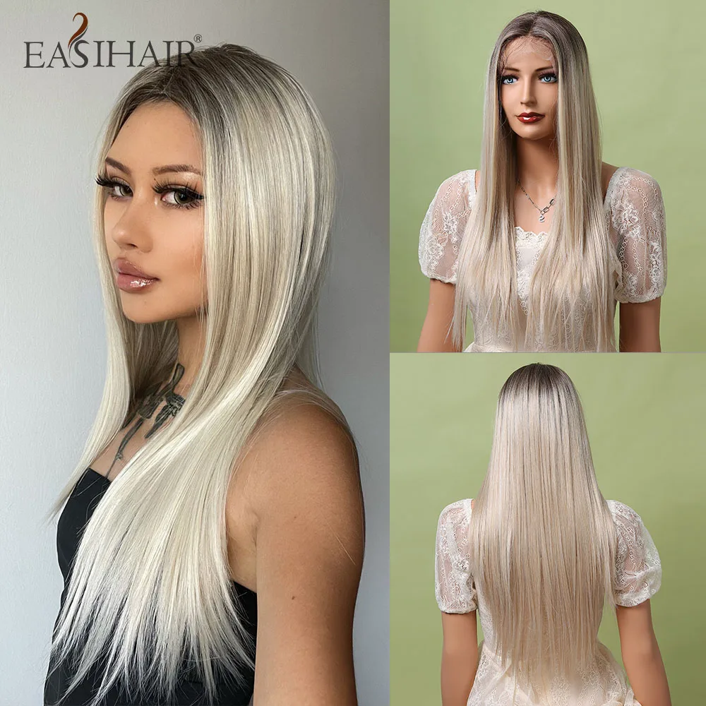 

EASIHAIR Bright Blonde Lace Front Wigs Long Straight Natural Hair Wigs for Women Lace Frontal Synthetic Wig Heat Resistant