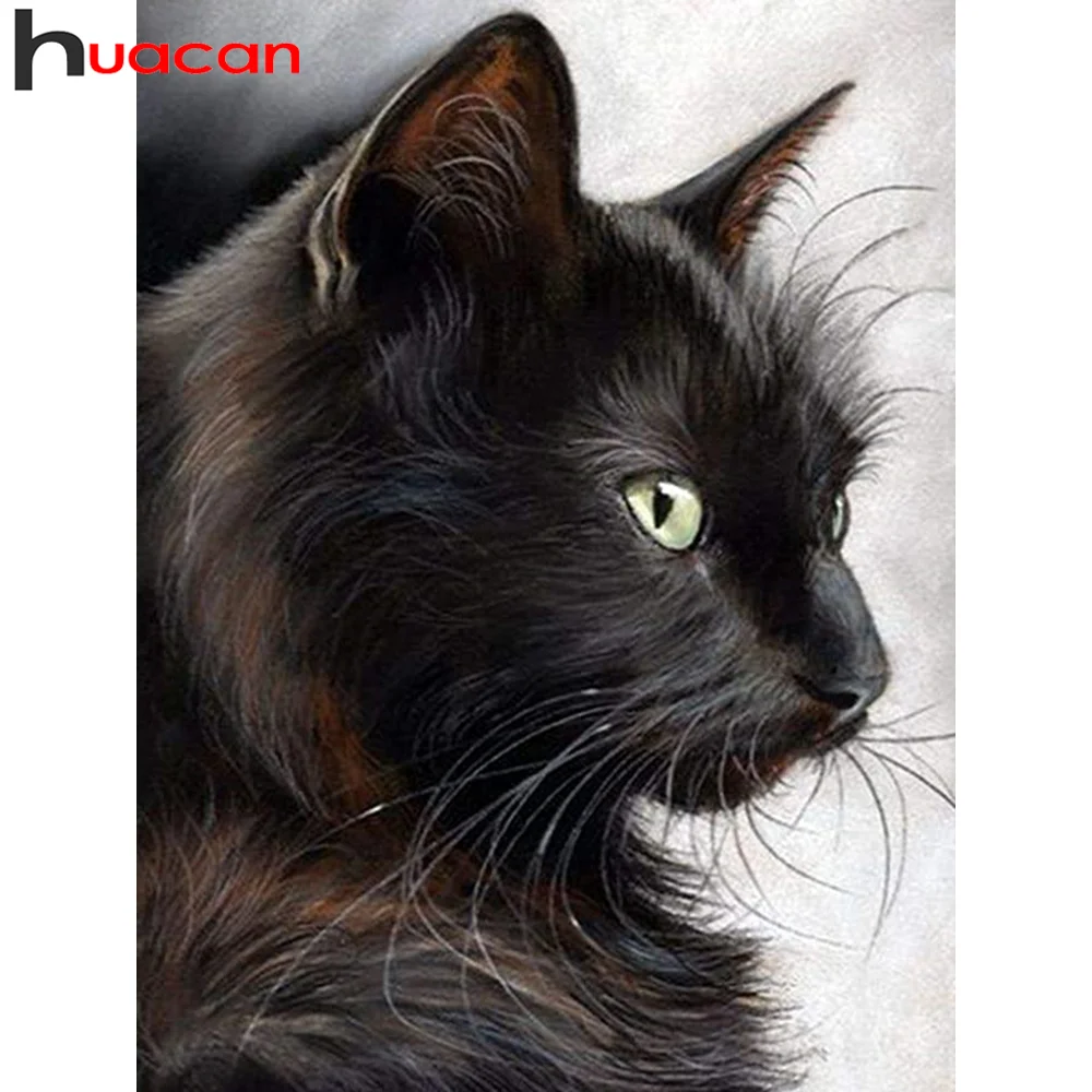 

Алмазная живопись «сделай сам» Huacan, домашний декор, мозаика с изображением черной кошки, вышивка крестиком с животными, настенные наклейки