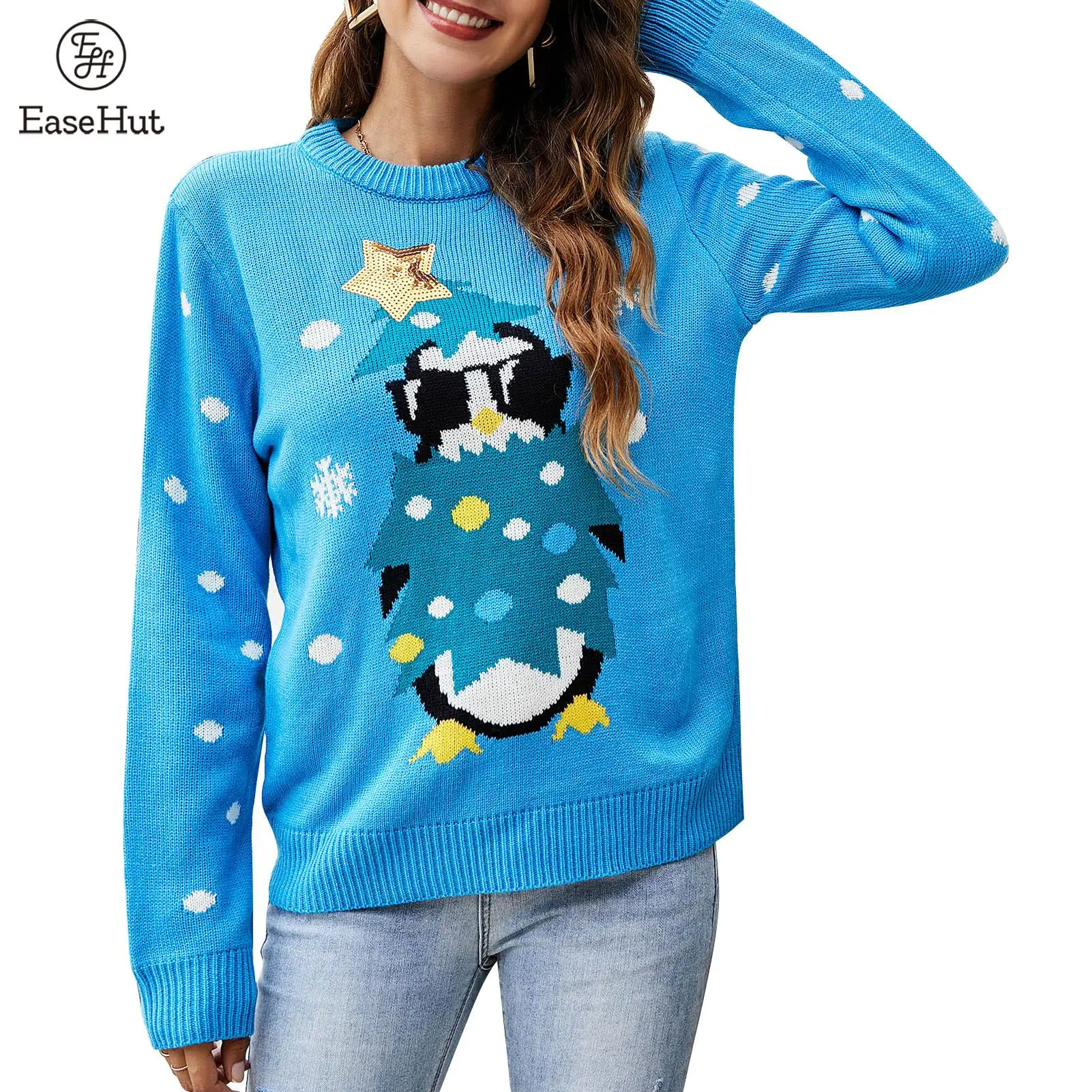 Модный женский Зимний вязаный свитер EaseHut теплый мягкий Рождественский пуловер с