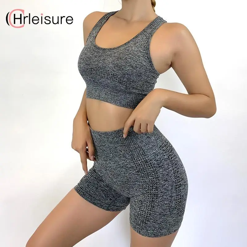 Женский спортивный костюм CHRLEISURE из двух предметов однотонный короткий топ без