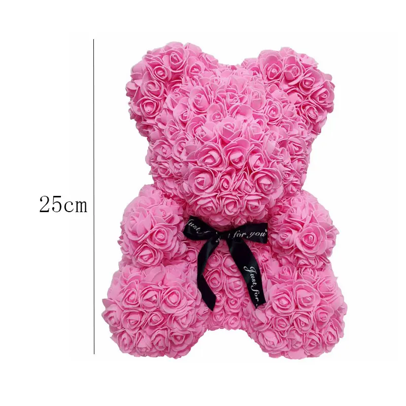 Качественный розовый медведь 25 см розы куклы PE искусственные цветы Роза ручной