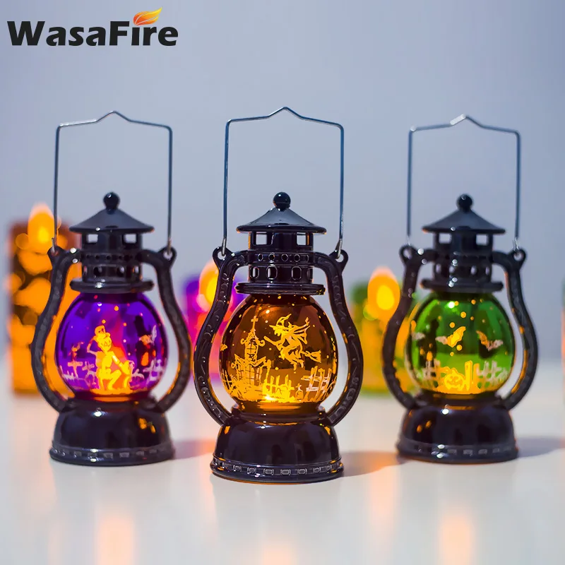 

WasaFire Halloween Decoration Retro Kerosene LED Light Bat Skeleton Witch Hanging LED Lantern Lamp Halloween Party Home supplies