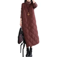 autumn winter new fashion style literary mid length thickened knee length dress quilted outer wear cotton coat women trend m310