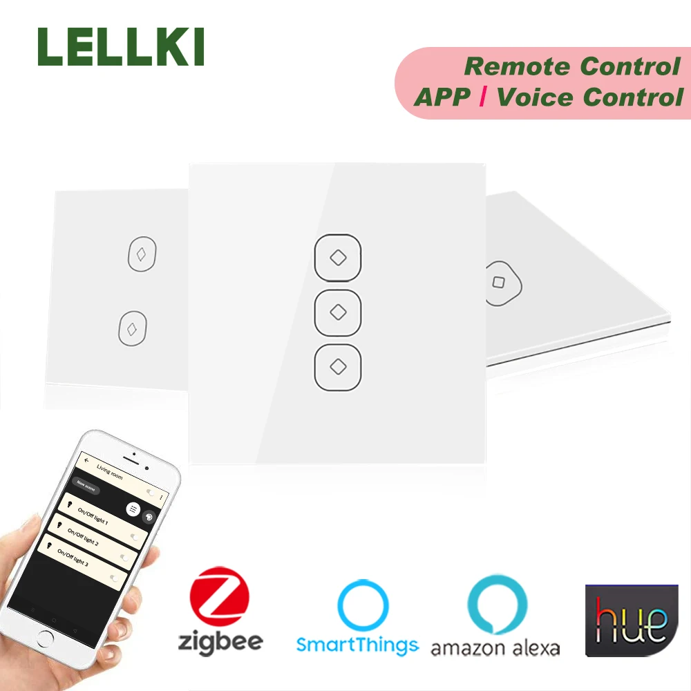 Умный выключатель LELLKI Zigbee настенный сенсорный переключатель с нулевой линией и