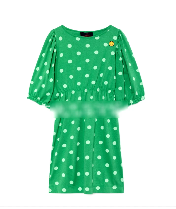 green dot Детское платье; коллекция года; сезон весна-лето; платье принцессы с короткими рукавами и цветочным принтом для девочек; новая одежда из хлопка с надписью для маленьких детей - Цвет: green dot