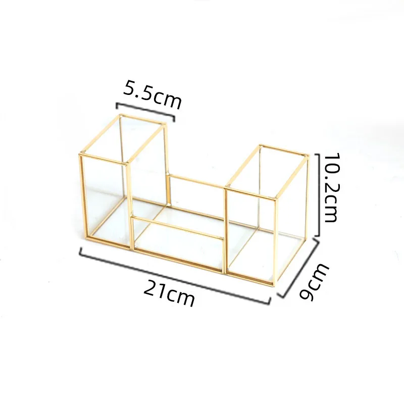

Nordic Cosmetic Storage Box Light Luxury Copper Strip Glass Lipstick Rack Desktop Makeup Perfume Jewelry Finishing Box Organizer
