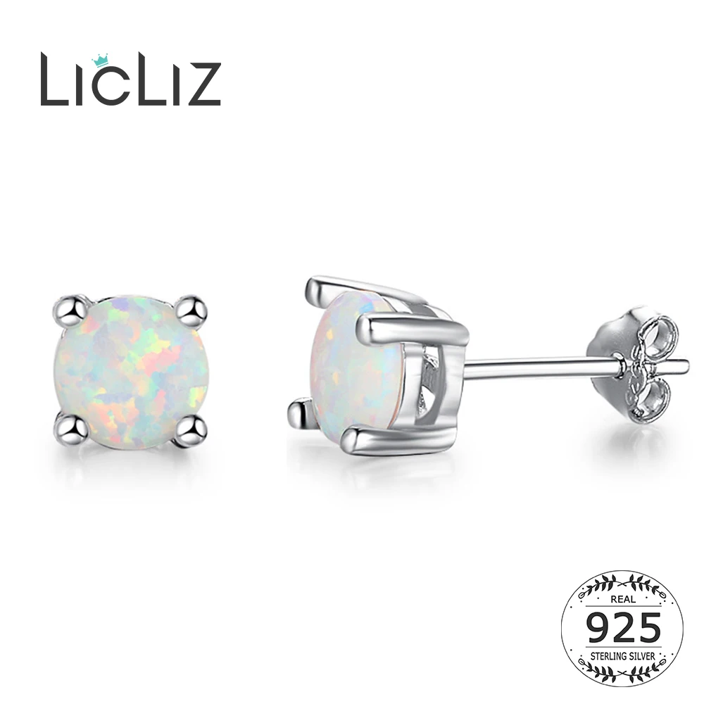 Женские серьги пусеты с опалом lililiz круглые из стерлингового серебра 925 пробы