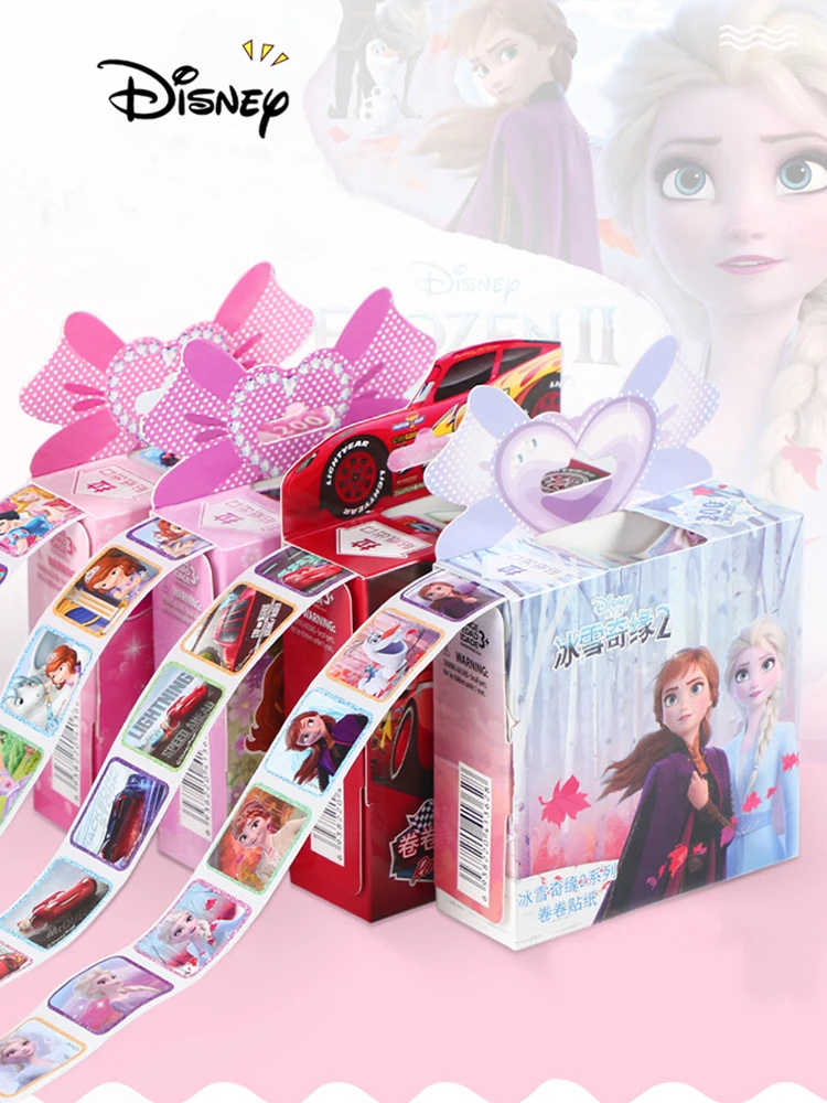 Pegatinas extra&iacute;bles de dibujos animados para ni&ntilde;os, 200 hojas en caja, Disney, Frozen, Elsa, Anna, pegatina en rollo, Princesa Sof&iacute;a, coches, poni, Juguetes-0