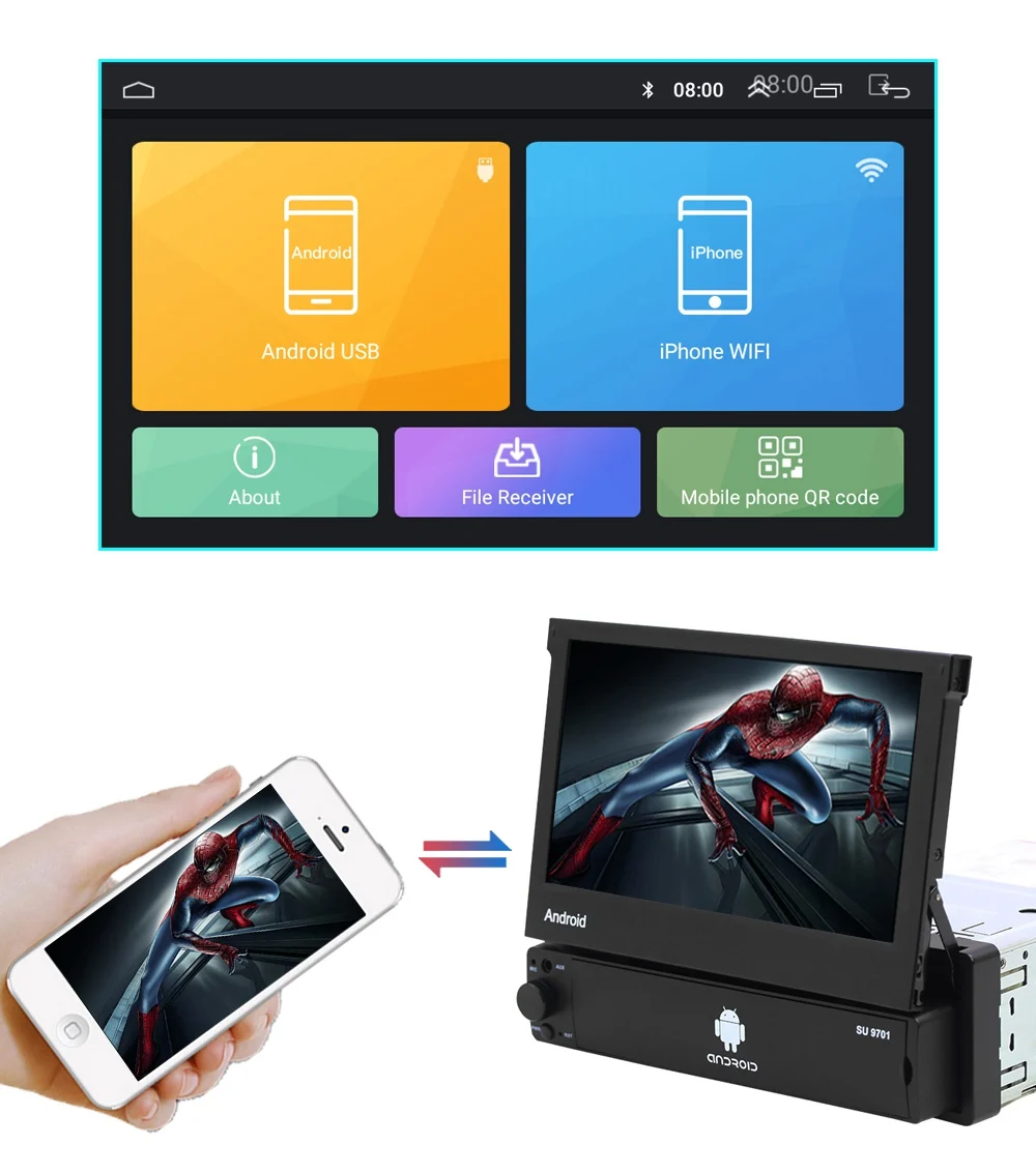 7 дюймов Android 8,1 автомобильный радиоприемник 1 Din MP5 плеер+ Wi-Fi, gps Bluetooth AM/FM карта Оффлайн мультимедиа Playercam