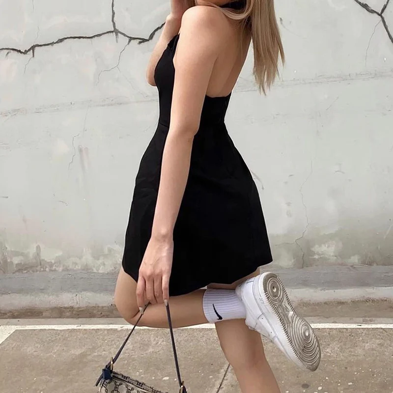 Rapcopter необычное мини платье одноцветное с лямкой на шее вечерний y2k летнее без