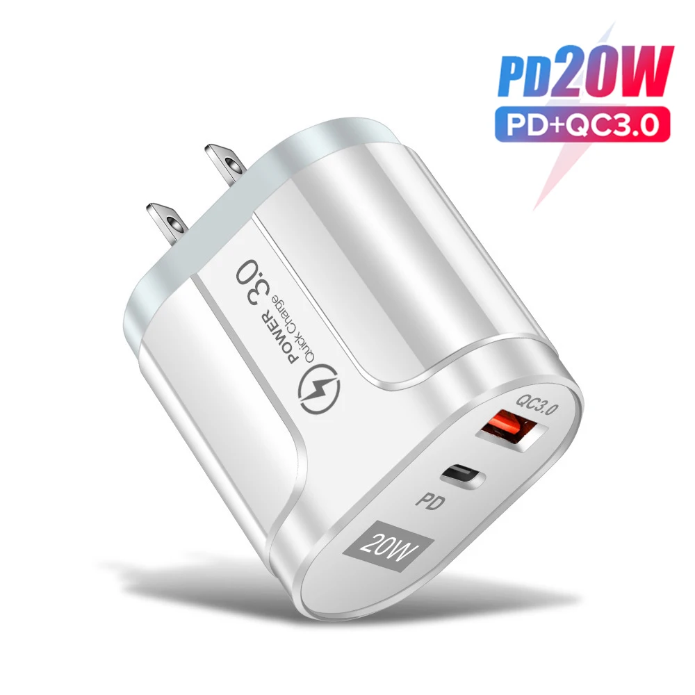

PD20W QC3.0 Fast Charging USB Type C Charger EU US UK Plug USB A Type-C Quick Charge Wall Travel Charger For iPhone13 12 Xiaomi