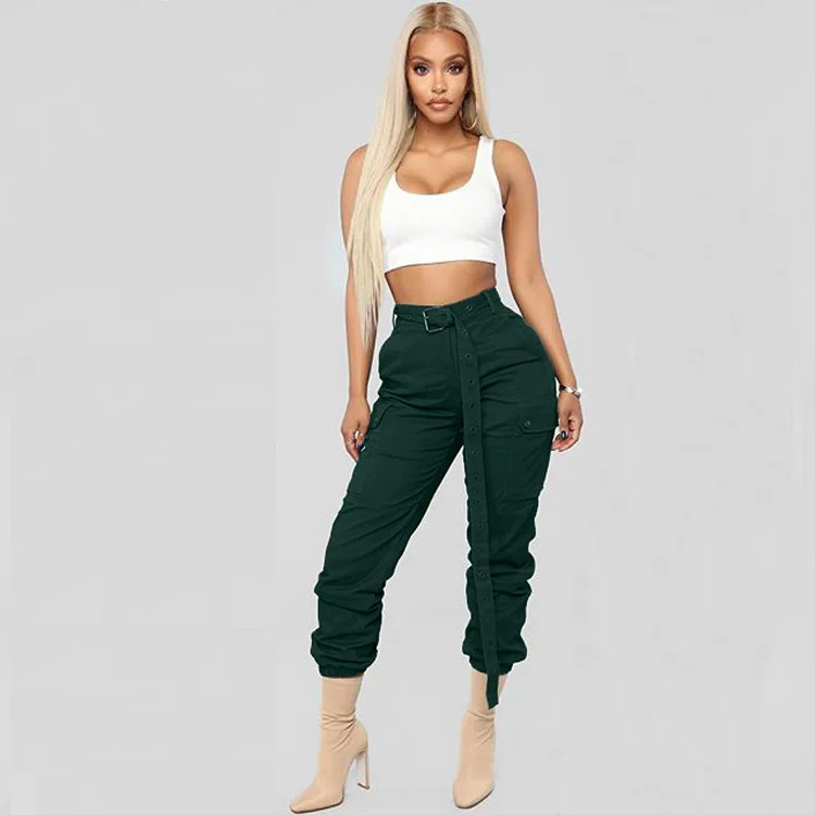 

2020 Fashion Women's Pants Casual Pants With Belt Solid Pants